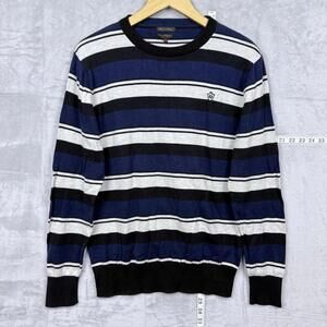 Massimo Dutti Striped Sweater Men’s XL Navy Black White 100% Cotton Logo Casual
